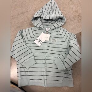 Nwt 3-4t toddler boy girl Zara Light Blue/green Striped Hoodie zip up